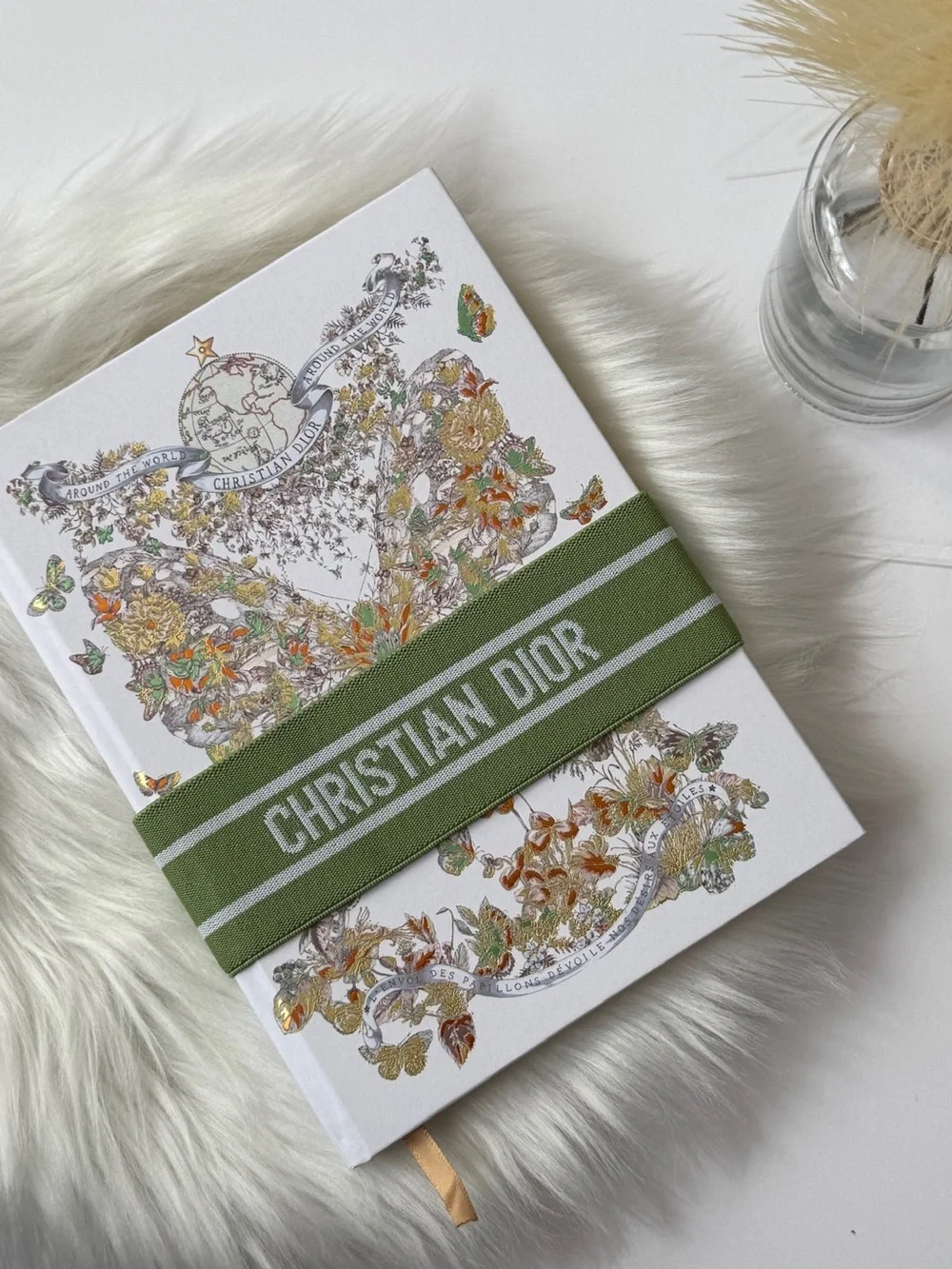 Christian Dior White Flora Notebook with Green Elastic Band NEW